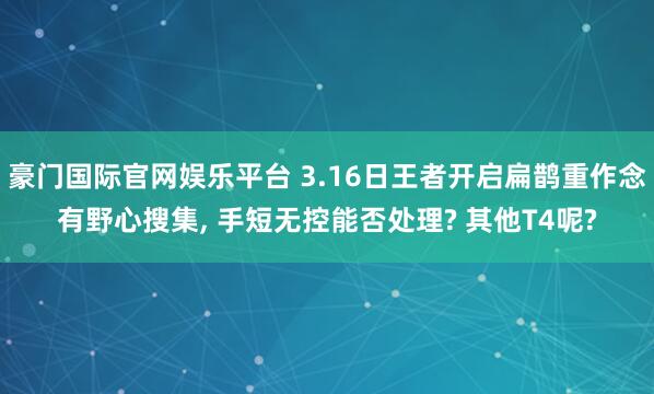 豪门国际官网娱乐平台 3.16日王者开启扁鹊重作念有野心搜集， 手短无控能否处理? 其他T4呢?